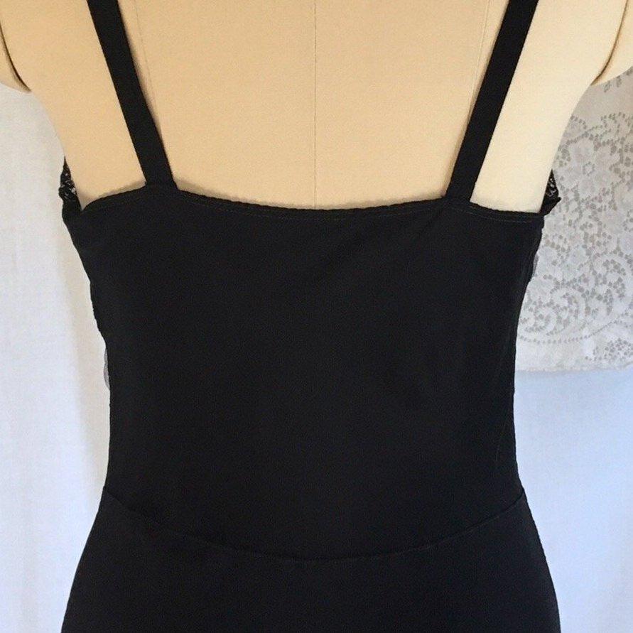 Vintage 1940's Slip | Inky Black Rayon with Sheer Ruffled Tulle & Lace | Size XS - Daggers & Dames