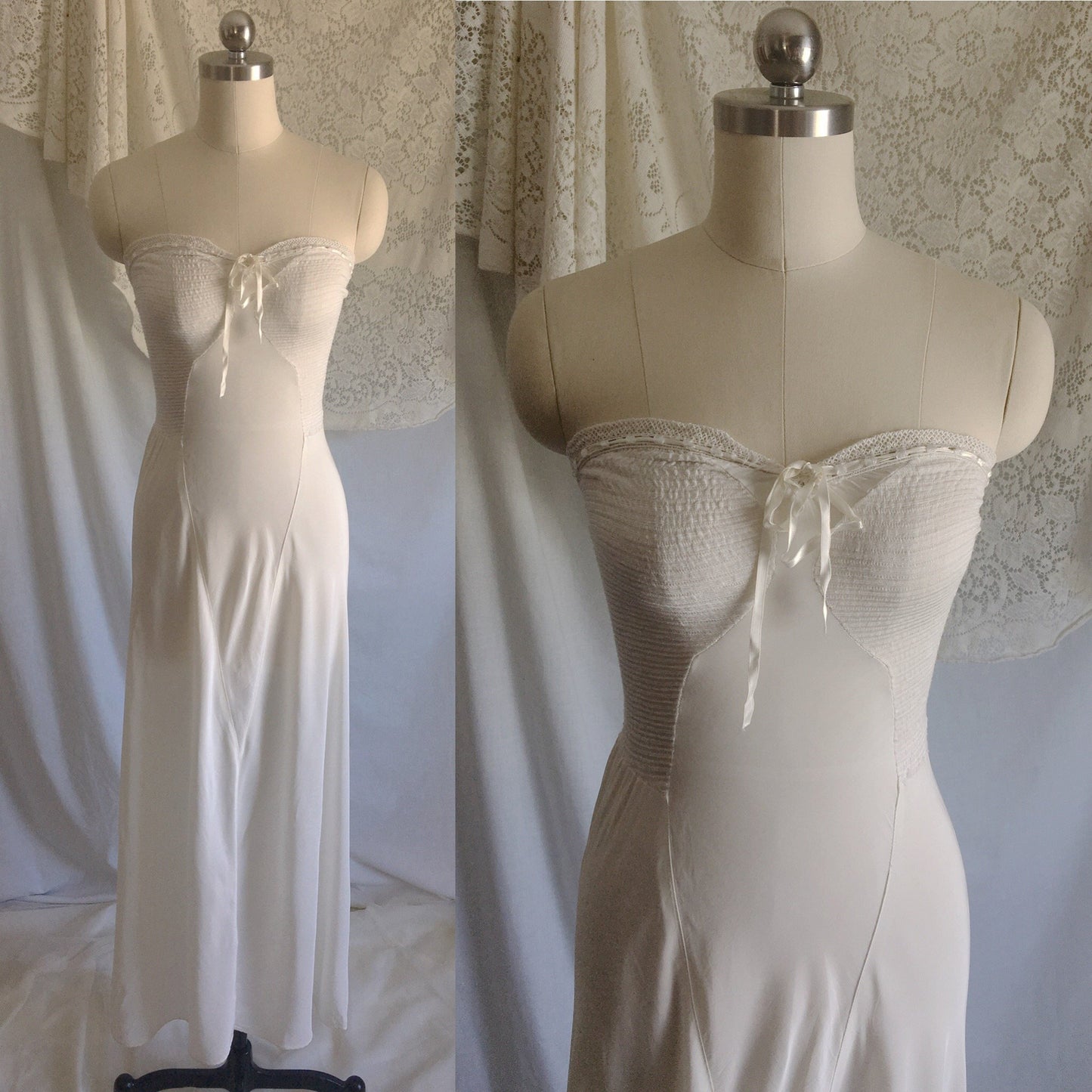 Vintage 1940's Slip | Ivory Rayon with Ribbon & Lace | Rare Year Rounder Slip by Mojud | Size S - Daggers & Dames