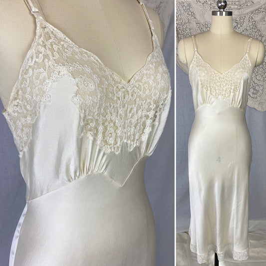 Vintage 1940's Slip | Ivory White Silk with Lace | Size S | Fischer Heavenly Lingerie - Daggers & Dames