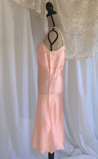 Vintage 1940's Slip | Light Pink Rayon Satin & White Lace Ruffled Straps | New Old Stock | Pintucking with Bias Cut Lingerie | Size M - Daggers & Dames