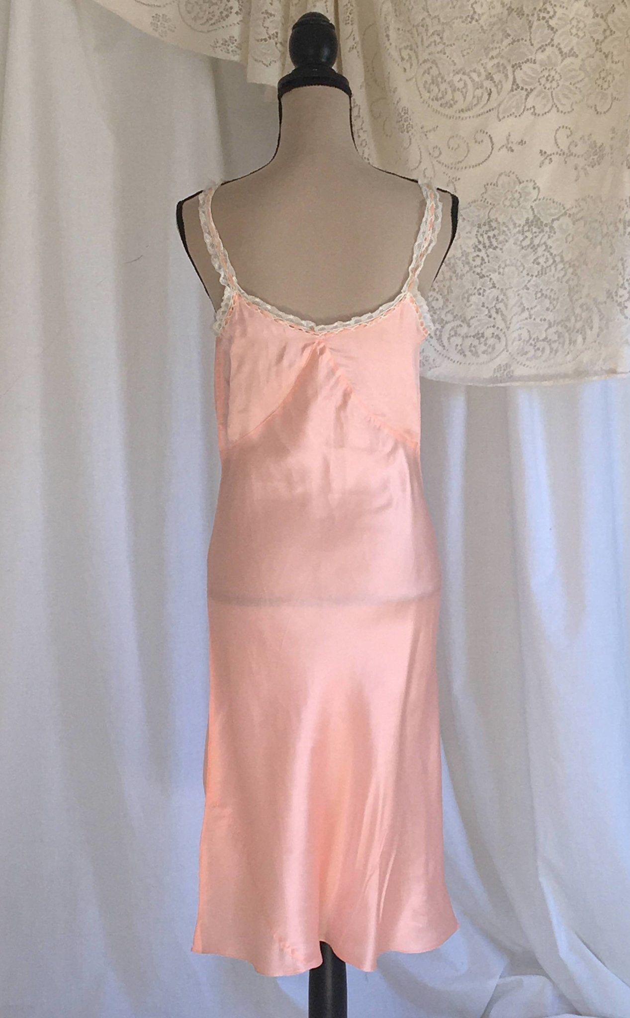Vintage 1940's Slip | Light Pink Rayon Satin & White Lace Ruffled Straps | New Old Stock | Pintucking with Bias Cut Lingerie | Size M - Daggers & Dames