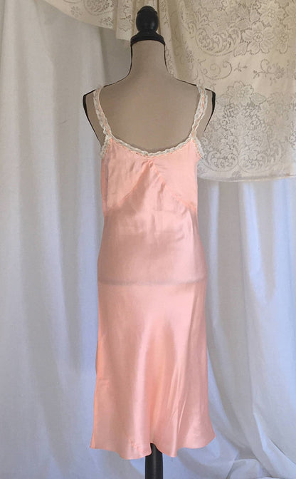 Vintage 1940's Slip | Light Pink Rayon Satin & White Lace Ruffled Straps | New Old Stock | Pintucking with Bias Cut Lingerie | Size M - Daggers & Dames