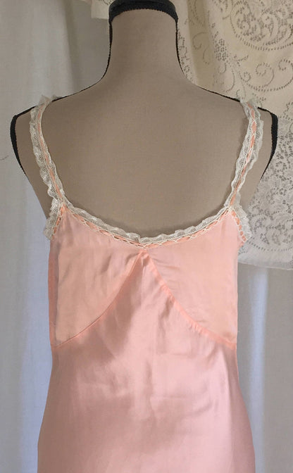 Vintage 1940's Slip | Light Pink Rayon Satin & White Lace Ruffled Straps | New Old Stock | Pintucking with Bias Cut Lingerie | Size M - Daggers & Dames