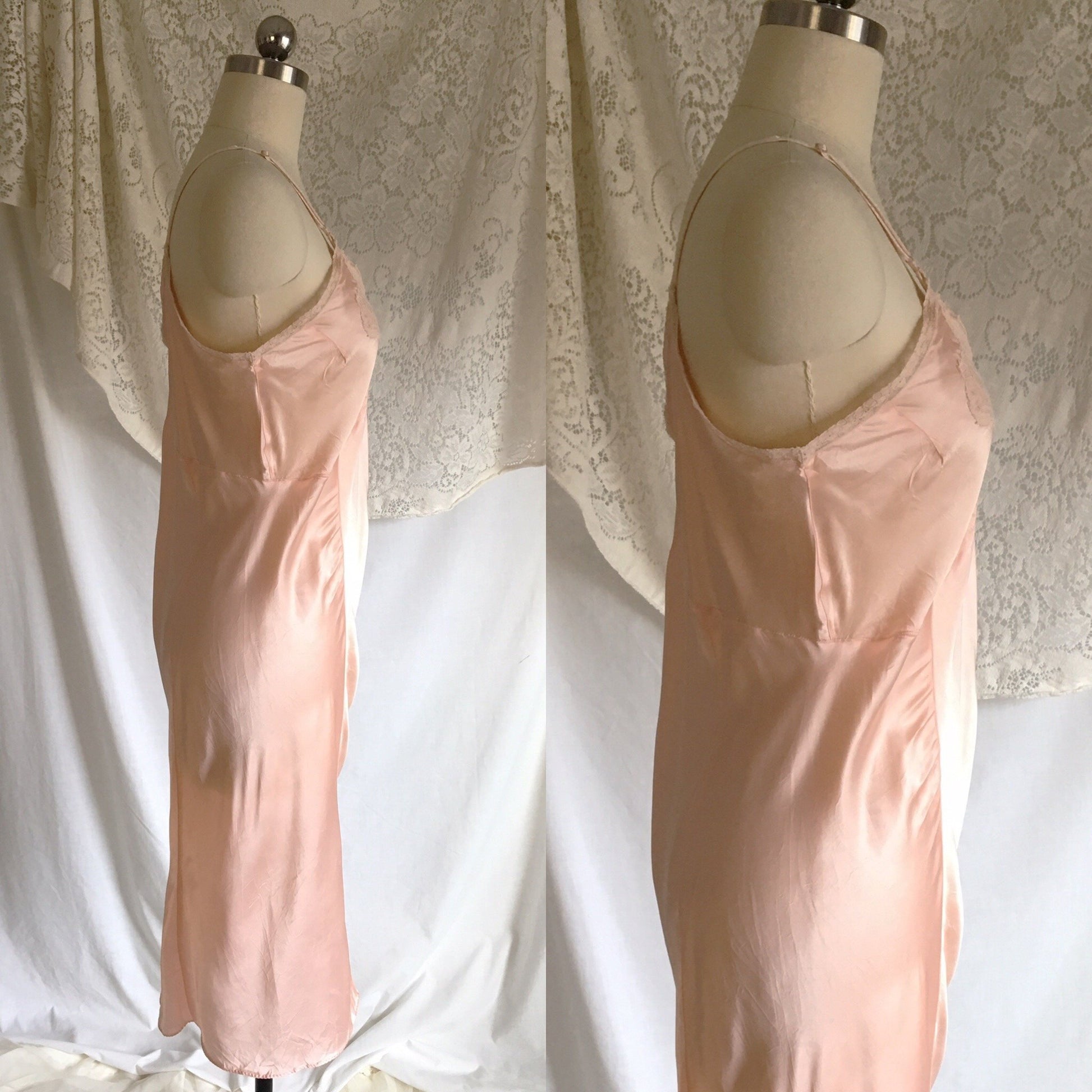 Vintage 1940's Slip | Light Pink Rayon Satin with Lace | Sear's | Size LG, XL - Daggers & Dames
