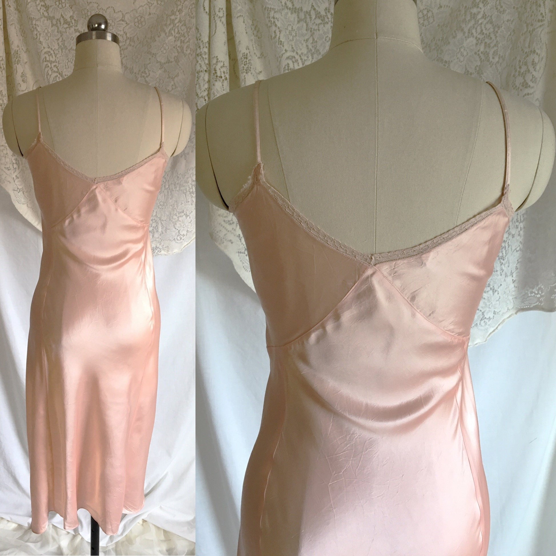 Vintage 1940's Slip | Light Pink Rayon Satin with Lace | Sear's | Size LG, XL - Daggers & Dames