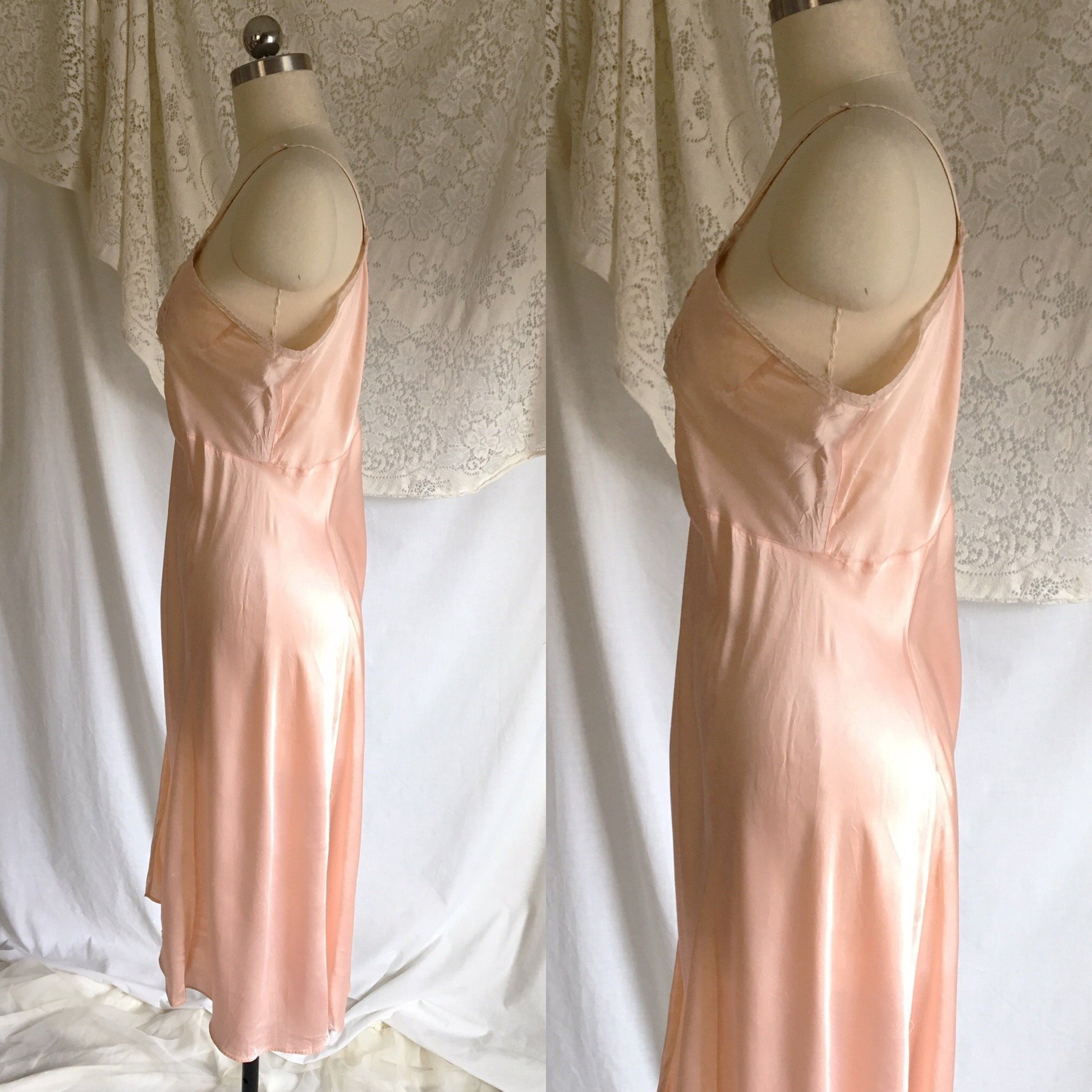 Vintage 1940's Slip | Light Pink Rayon Satin with Lace | Sear's | Size LG, XL - Daggers & Dames