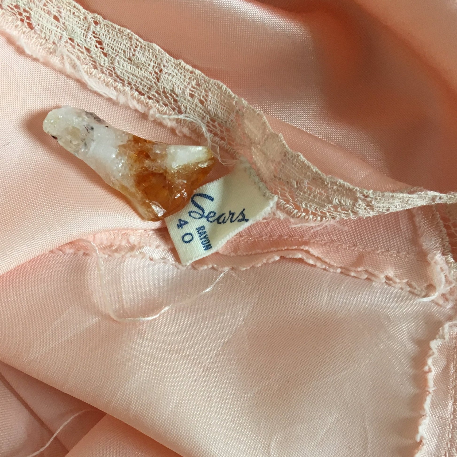 Vintage 1940's Slip | Light Pink Rayon Satin with Lace | Sear's | Size LG, XL - Daggers & Dames