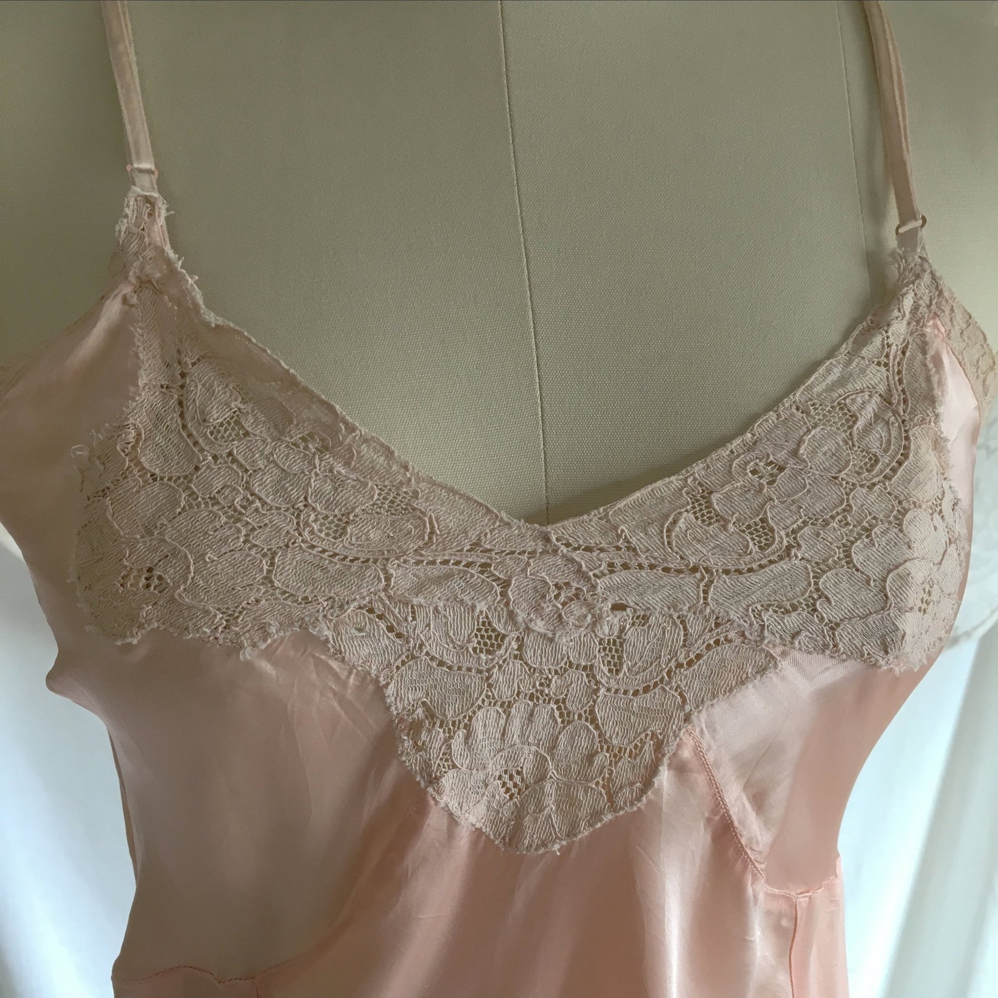 Vintage 1940's Slip | Light Pink Rayon Satin with Lace | Sear's | Size LG, XL - Daggers & Dames