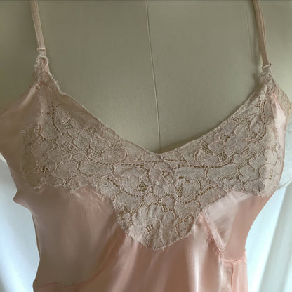 Vintage 1940's Slip | Light Pink Rayon Satin with Lace | Sear's | Size LG, XL - Daggers & Dames