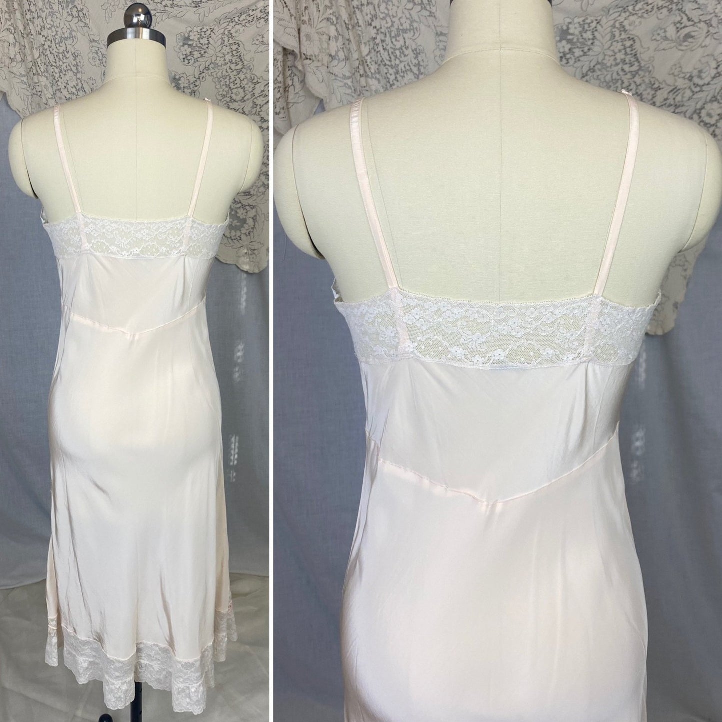 Vintage 1940's Slip | Light Pink Rayon with Ivory Lace & | Size S, M - Daggers & Dames