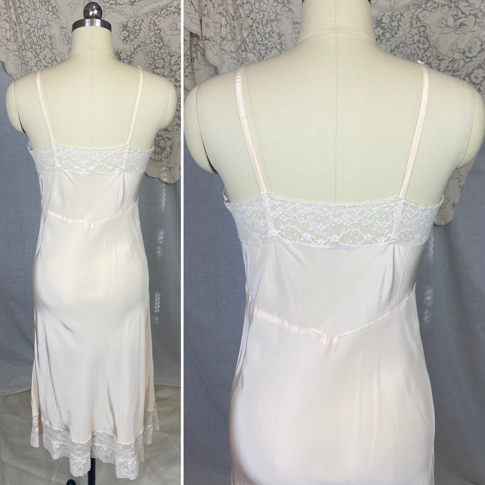 Vintage 1940's Slip | Light Pink Rayon with Ivory Lace & | Size S, M - Daggers & Dames