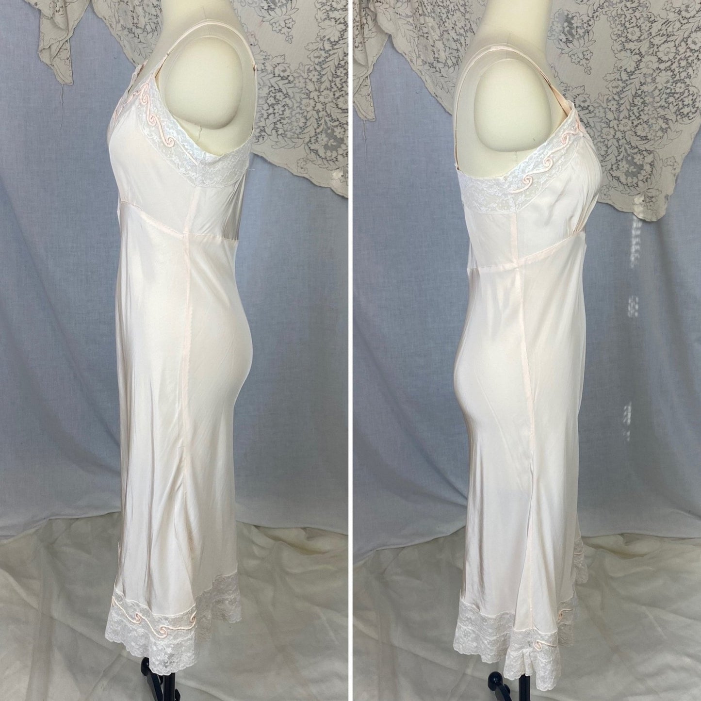 Vintage 1940's Slip | Light Pink Rayon with Ivory Lace & | Size S, M - Daggers & Dames