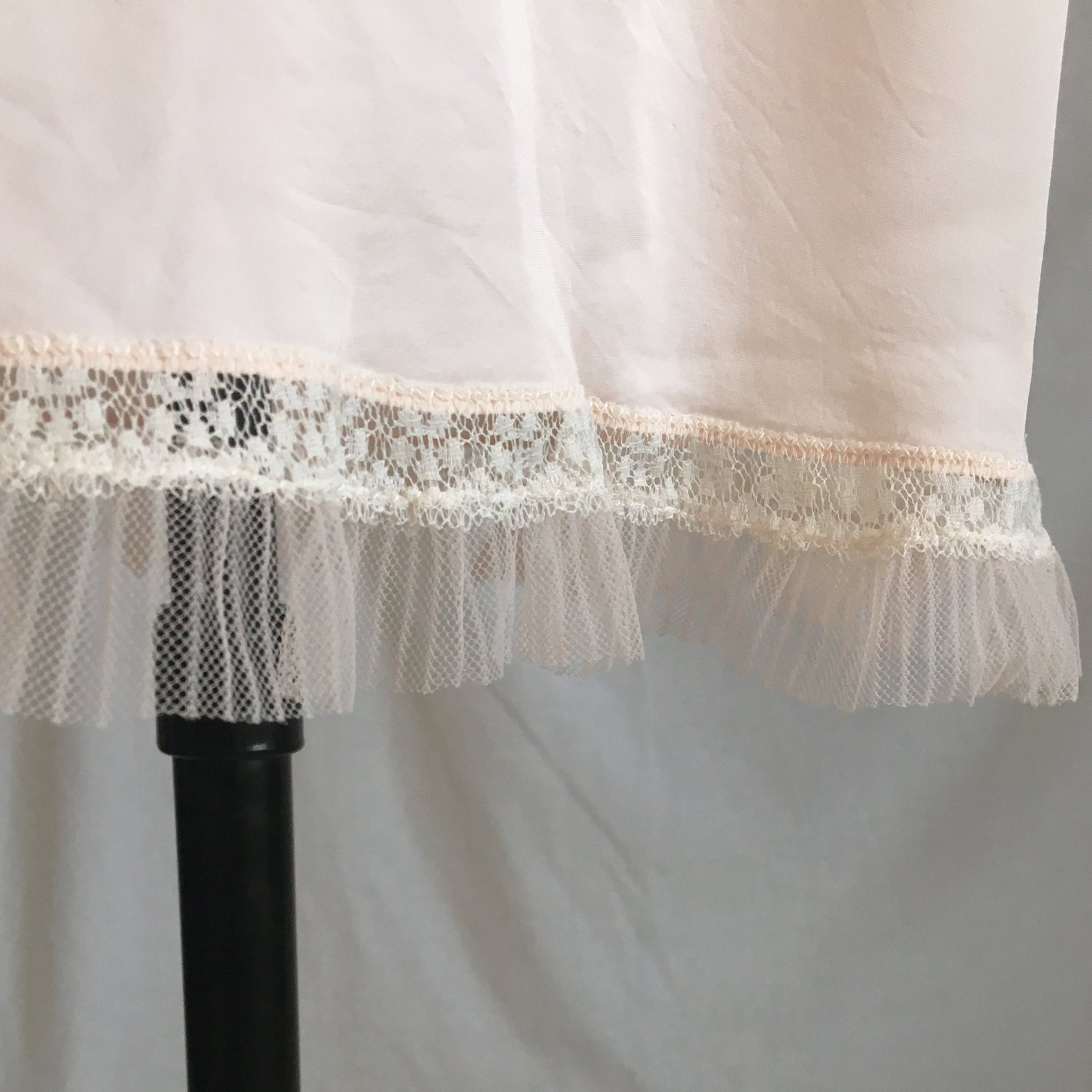 Vintage 1940's Slip | Light Powder Pink Rayon with White Pinstripe Tulle & Ruffled Lace | Lady Elizabeth Underwear | Size S - Daggers & Dames
