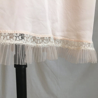 Vintage 1940's Slip | Light Powder Pink Rayon with White Pinstripe Tulle & Ruffled Lace | Lady Elizabeth Underwear | Size S - Daggers & Dames