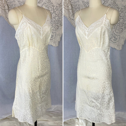 Vintage 1940's Slip | Pale Butter Yellow with Sheer White Floral Print Rayon Taffeta & Lace | Size M, LG - Daggers & Dames