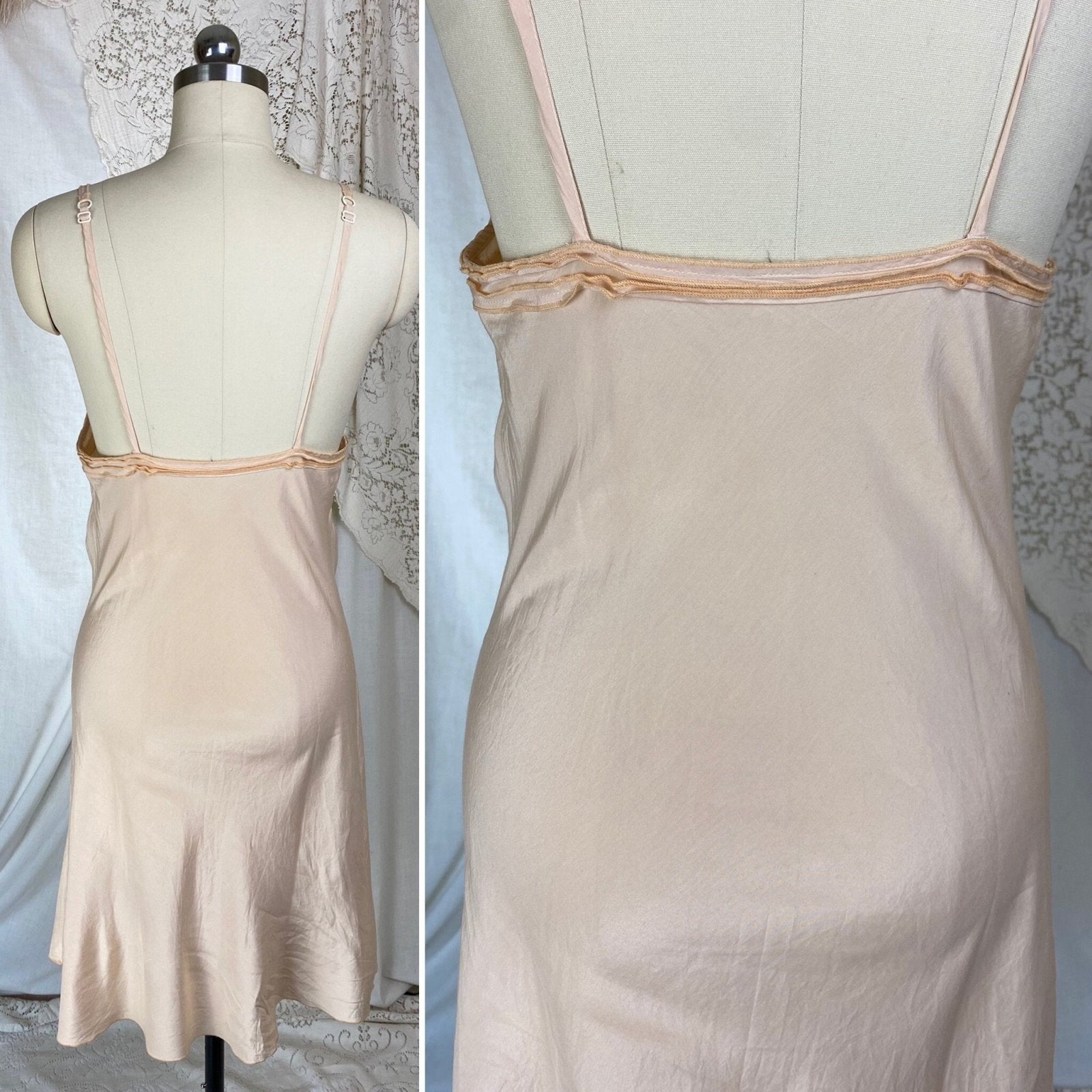Vintage 1940's Slip | Pale Peach Silky Cotton Blend with Frilly Rose Ruffle | Size S - Daggers & Dames