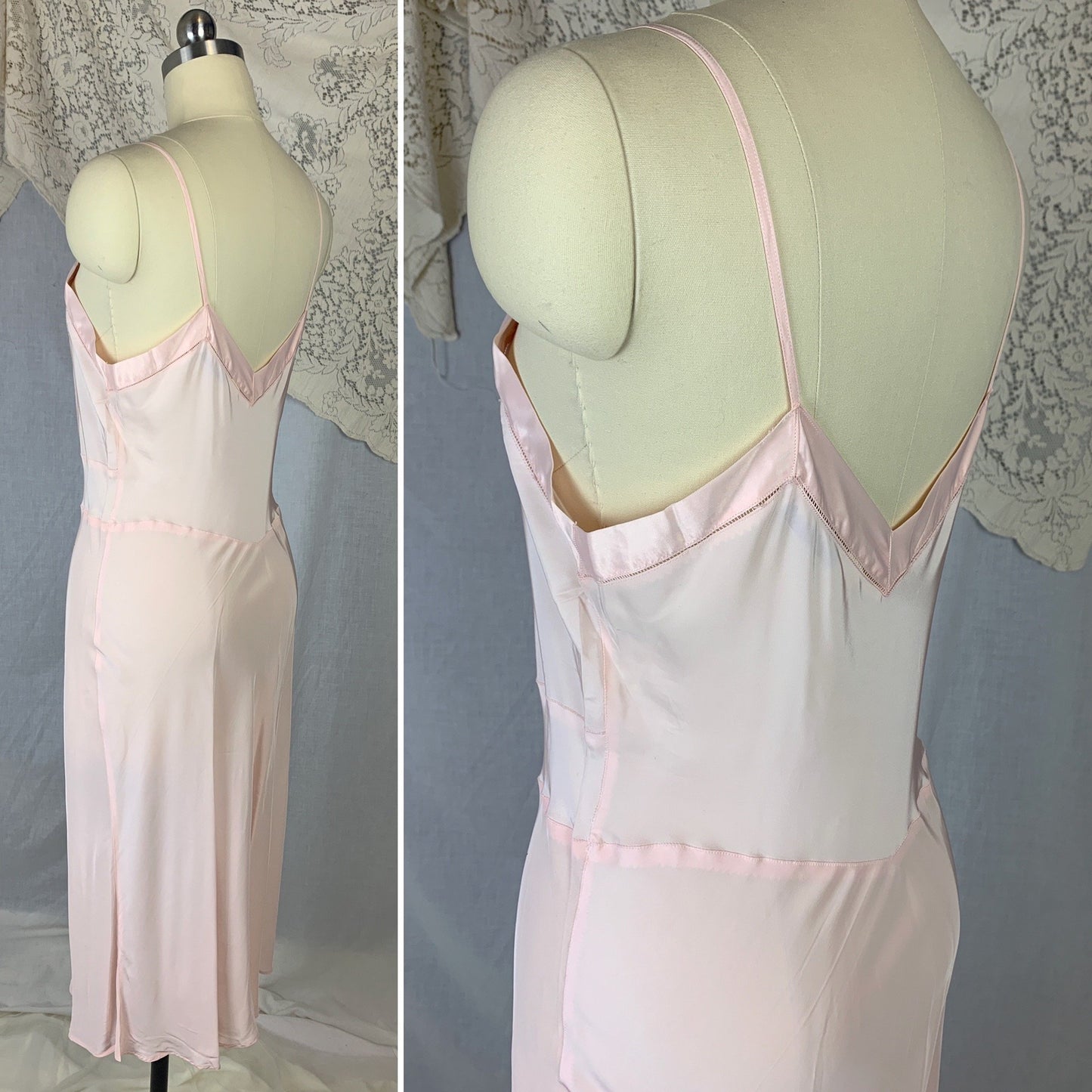 Vintage 1940's Slip | Pale Pink Bur-Mil Rayon with Floral Embroidery | Size S, MED | Colony Club - Never Worn - Daggers & Dames