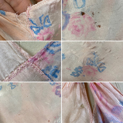 Vintage 1940's Slip | Pale Powder Pink with Floral Print & Chain Link Straps | Size 34-36 Bust, S, M - Daggers & Dames
