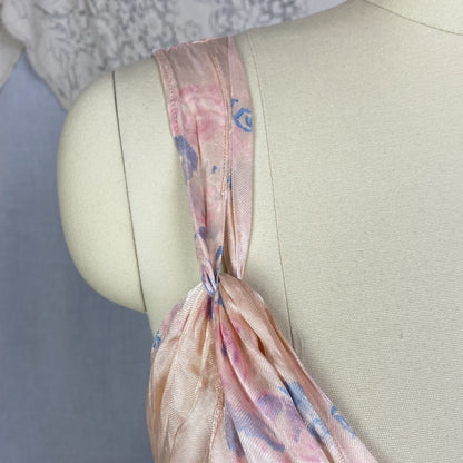 Vintage 1940's Slip | Pale Powder Pink with Floral Print & Chain Link Straps | Size 34-36 Bust, S, M - Daggers & Dames