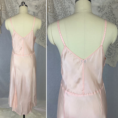 Vintage 1940's Slip | Pale Rose Pink Rayon Satin with Bias Cut | Size M, LG | Artemis - Daggers & Dames