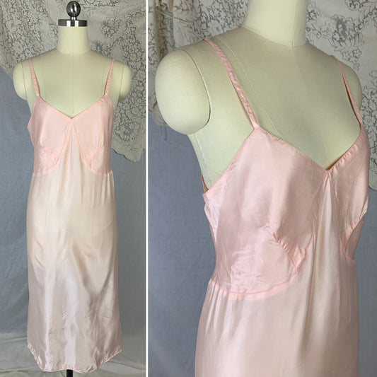 Vintage 1940's Slip | Pale Rose Pink Rayon Satin with Bias Cut | Size M, LG | Artemis - Daggers & Dames