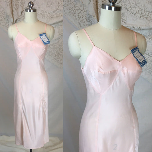 Vintage 1940's Slip | Pale Rose Pink Rayon Satin with Darted Bullet Cups | Barbizon -New with Tags | Size XS - Daggers & Dames