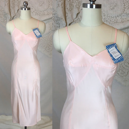 Vintage 1940's Slip | Pale Rose Pink Rayon Satin with Darted Bullet Cups | Barbizon -New with Tags | Size XS - Daggers & Dames