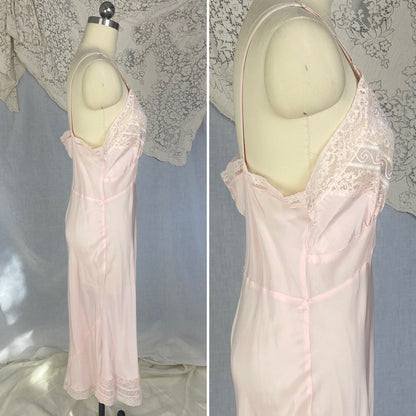 Vintage 1940's Slip | Palest Pink Rayon with White Chiffon & Embroidery | Size LG, XL | Strainless Never Worn - Daggers & Dames