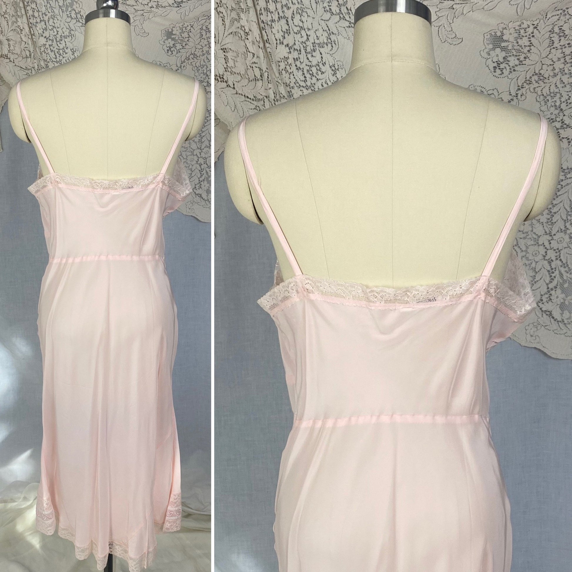 Vintage 1940's Slip | Palest Pink Rayon with White Chiffon & Embroidery | Size LG, XL | Strainless Never Worn - Daggers & Dames