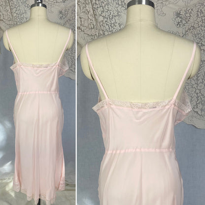 Vintage 1940's Slip | Palest Pink Rayon with White Chiffon & Embroidery | Size LG, XL | Strainless Never Worn - Daggers & Dames