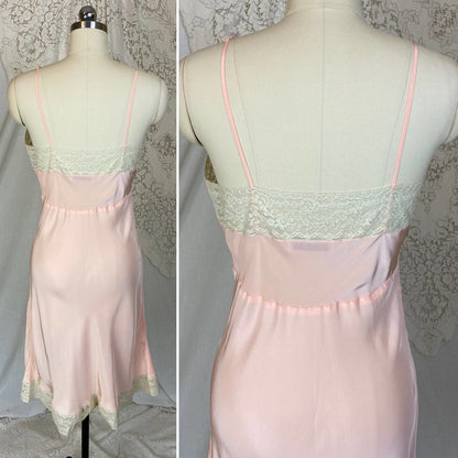 Vintage 1940's Slip | Pastel Rose Pink Rayon with Pale Nude Cotton Lace | Size S, M | Youthform -New with Tags - Daggers & Dames
