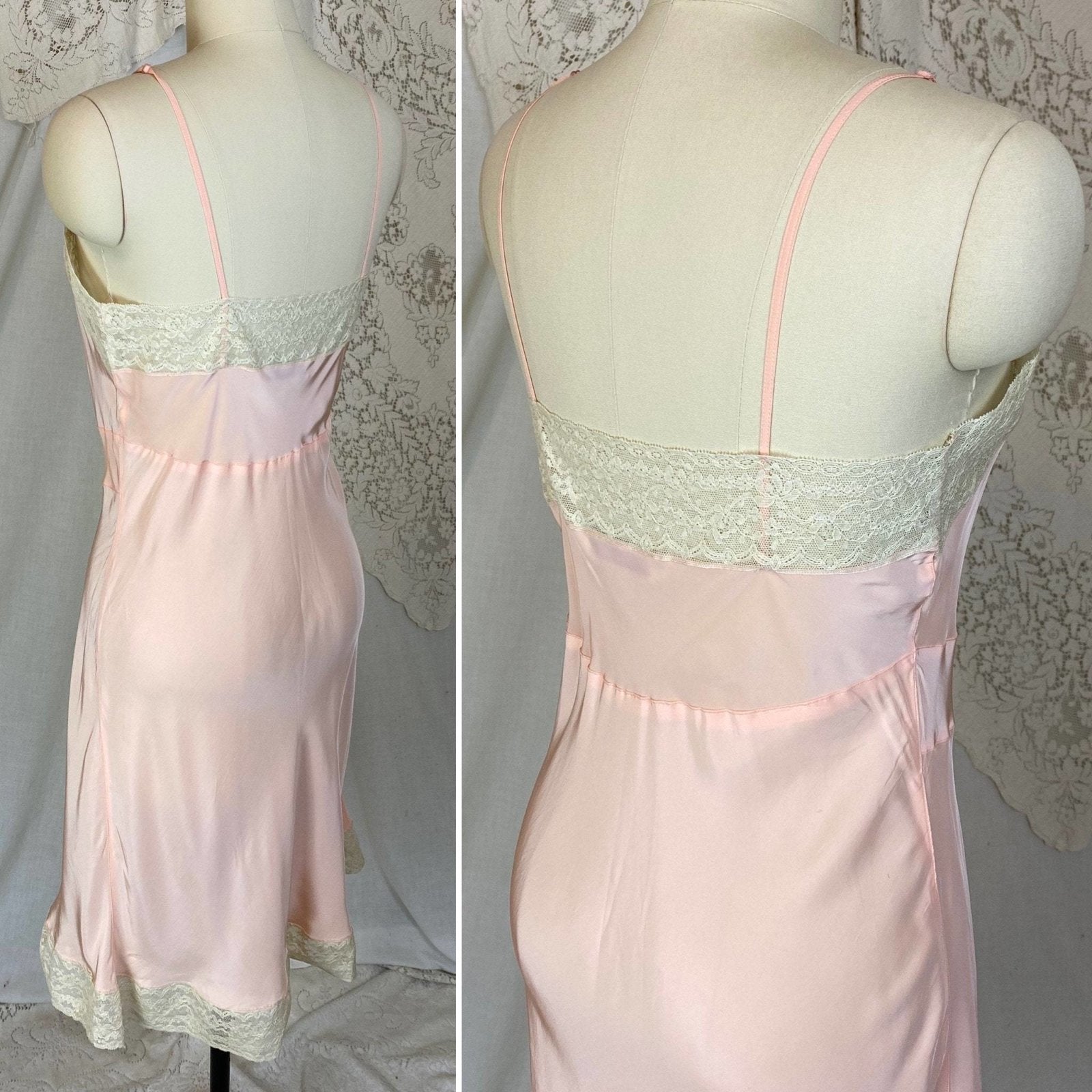 Vintage 1940's Slip | Pastel Rose Pink Rayon with Pale Nude Cotton Lace | Size S, M | Youthform -New with Tags - Daggers & Dames