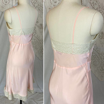 Vintage 1940's Slip | Pastel Rose Pink Rayon with Pale Nude Cotton Lace | Size S, M | Youthform -New with Tags - Daggers & Dames