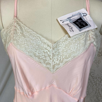 Vintage 1940's Slip | Pastel Rose Pink Rayon with Pale Nude Cotton Lace | Size S, M | Youthform -New with Tags - Daggers & Dames