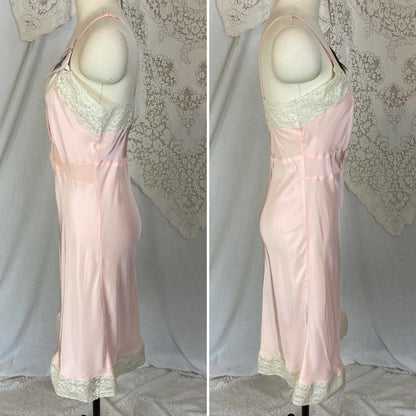 Vintage 1940's Slip | Pastel Rose Pink Rayon with Pale Nude Cotton Lace | Size S, M | Youthform -New with Tags - Daggers & Dames