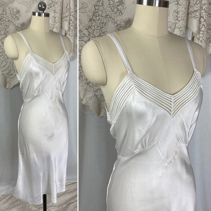Vintage 1940's Slip | Pearly White Rayon Satin | Size S, M | Mary Barron -Never Worn - Daggers & Dames