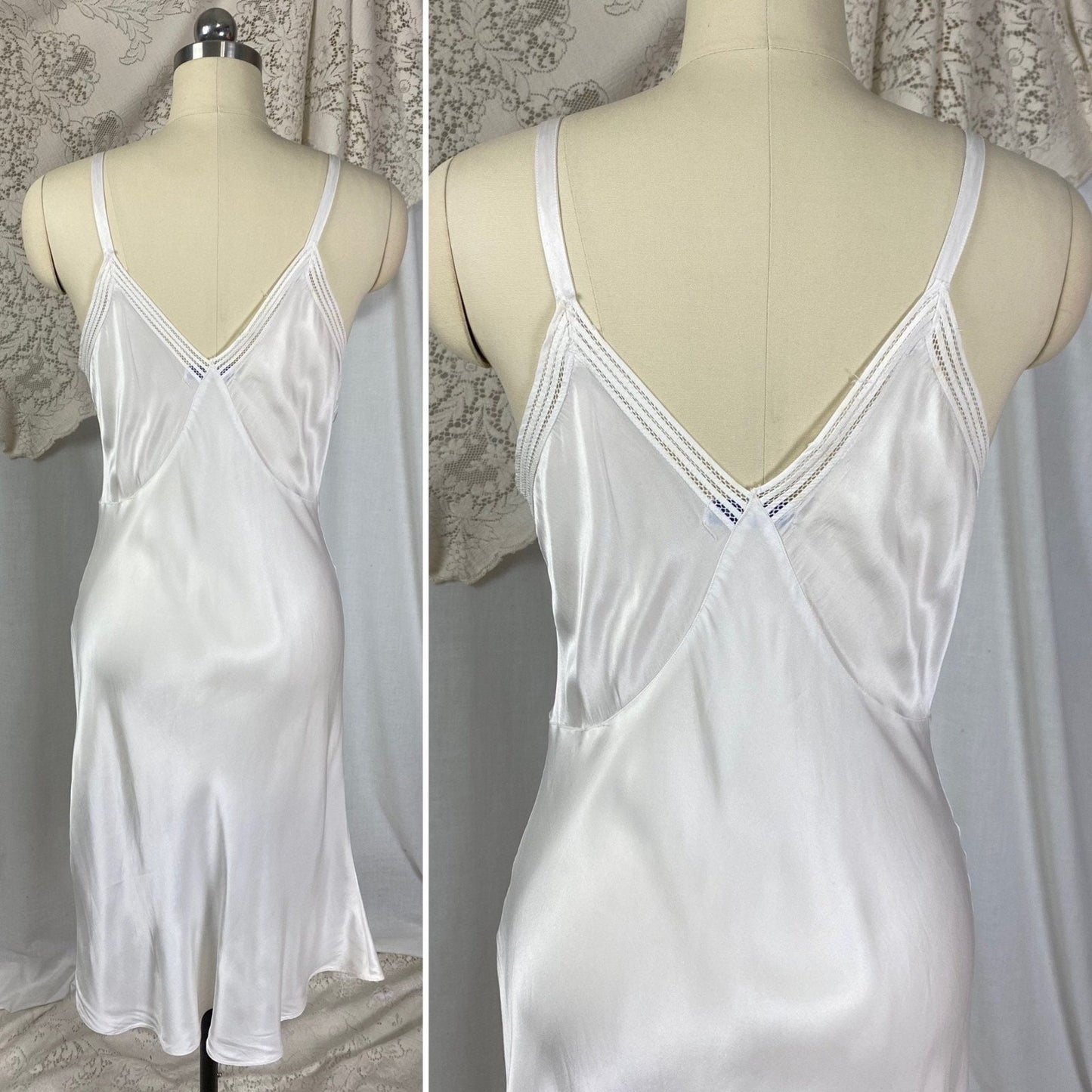 Vintage 1940's Slip | Pearly White Rayon Satin | Size S, M | Mary Barron -Never Worn - Daggers & Dames