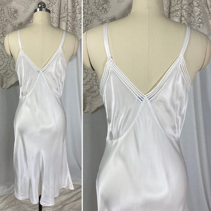 Vintage 1940's Slip | Pearly White Rayon Satin | Size S, M | Mary Barron -Never Worn - Daggers & Dames