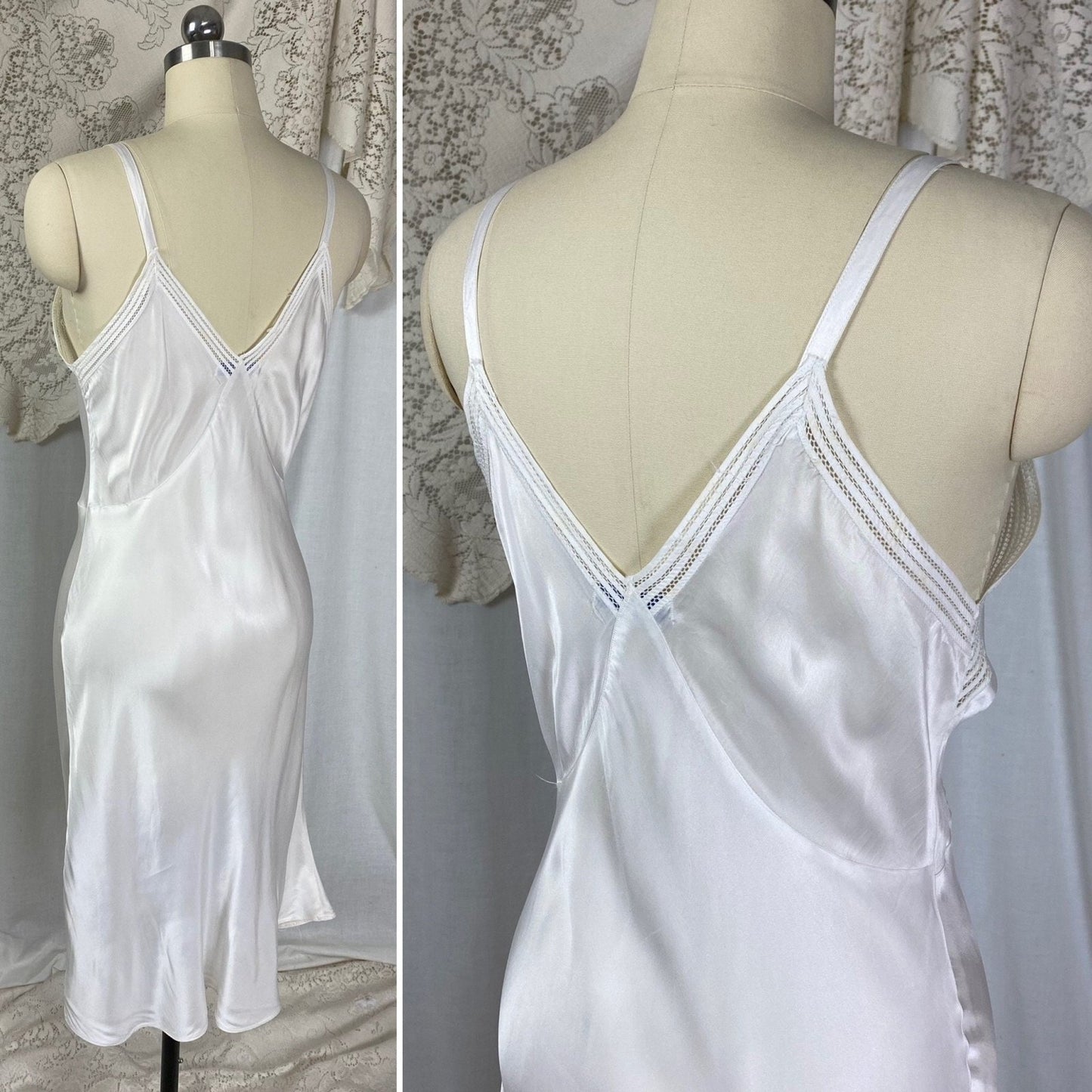 Vintage 1940's Slip | Pearly White Rayon Satin | Size S, M | Mary Barron -Never Worn - Daggers & Dames