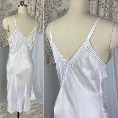 Vintage 1940's Slip | Pearly White Rayon Satin | Size S, M | Mary Barron -Never Worn - Daggers & Dames