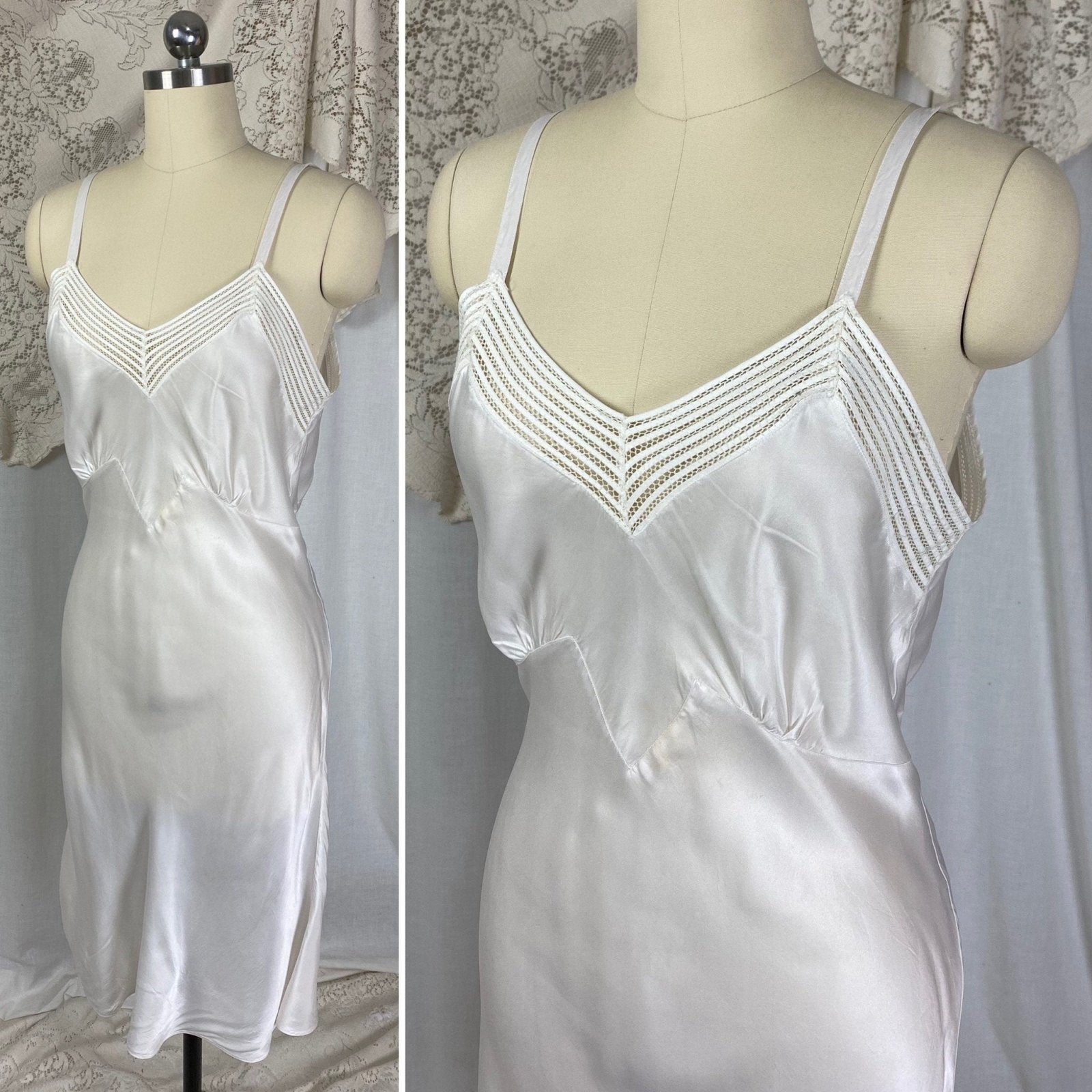 Vintage 1940's Slip | Pearly White Rayon Satin | Size S, M | Mary Barron -Never Worn - Daggers & Dames