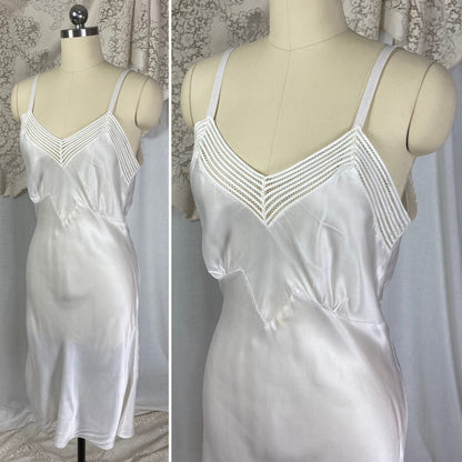 Vintage 1940's Slip | Pearly White Rayon Satin | Size S, M | Mary Barron -Never Worn - Daggers & Dames