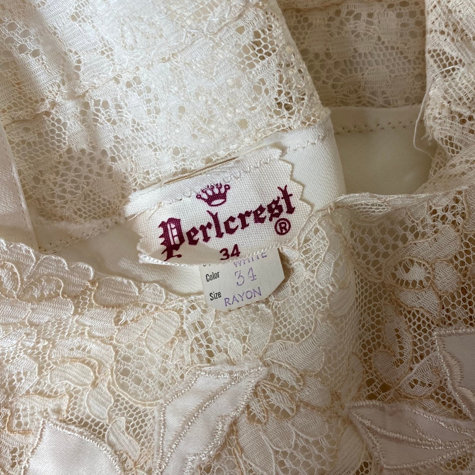 Vintage 1940's Slip | Pearly White Rayon Satin with Warm Nude Cotton Lace & Floral Appliques | Size S, M | Perlcrest -Never Worn - Daggers & Dames