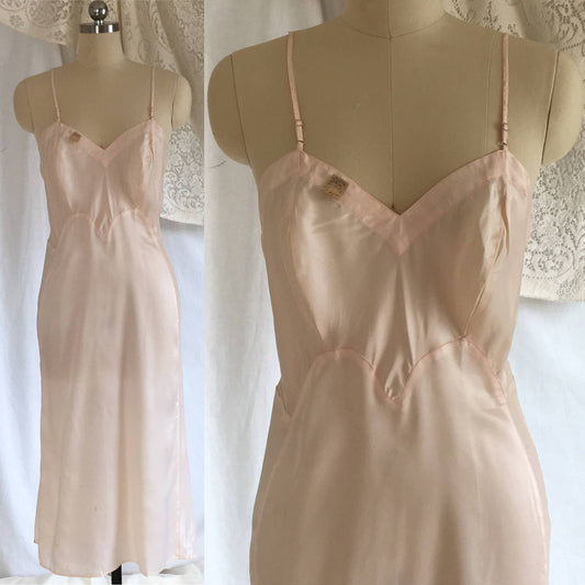 Vintage 1940's Slip | Powder Pink Rayon Satin | New Old Stock | Miss Youth Form | Size M - LG - Daggers & Dames