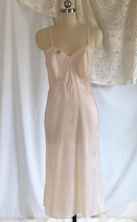 Vintage 1940's Slip | Powder Pink Rayon Satin | New Old Stock | Miss Youth Form | Size M - LG - Daggers & Dames