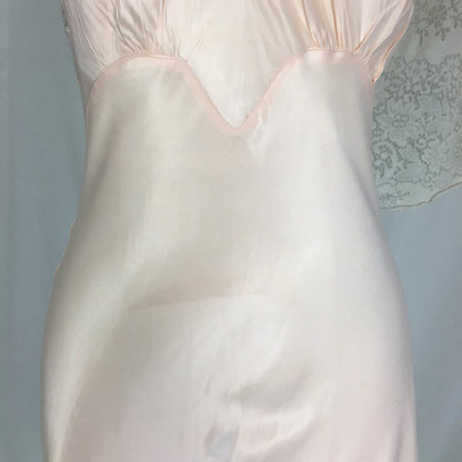 Vintage 1940's Slip | Powder Pink Rayon Satin with Embroidered Cutout Lace | Radelle | Size XS - Daggers & Dames