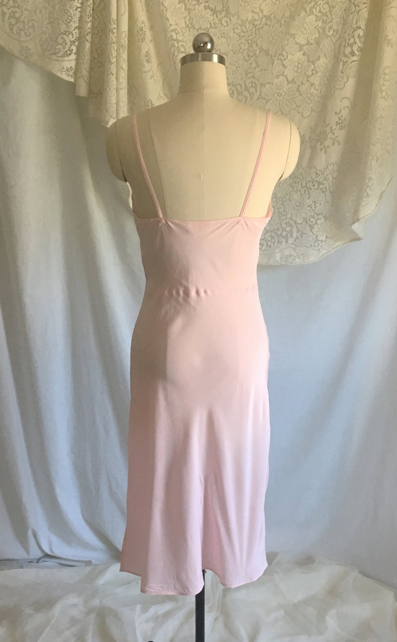 Vintage 1940's Slip | Powder Pink Rayon with Tulle Inserts & Embroidery | Femicraft | Size S - Daggers & Dames