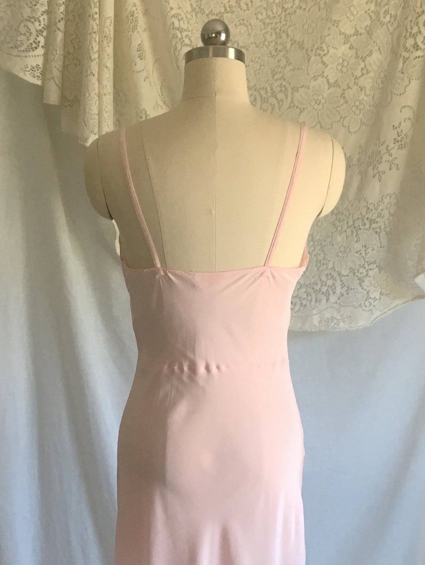 Vintage 1940's Slip | Powder Pink Rayon with Tulle Inserts & Embroidery | Femicraft | Size S - Daggers & Dames