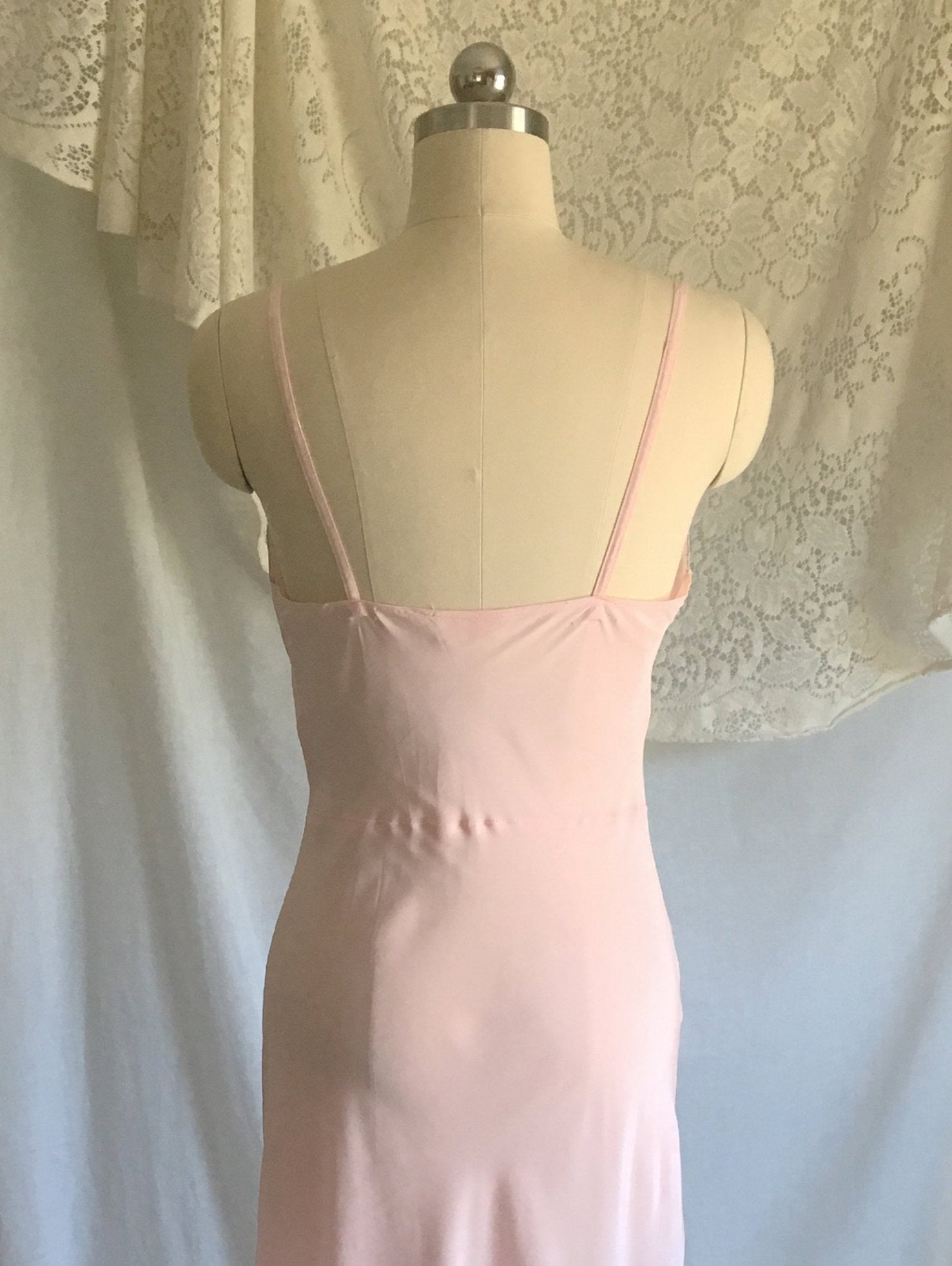 Vintage 1940's Slip | Powder Pink Rayon with Tulle Inserts & Embroidery | Femicraft | Size S - Daggers & Dames