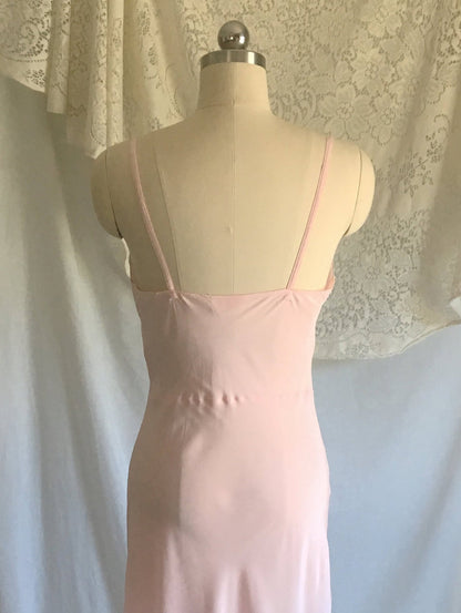 Vintage 1940's Slip | Powder Pink Rayon with Tulle Inserts & Embroidery | Femicraft | Size S - Daggers & Dames